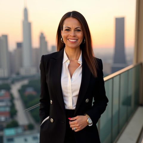 woman facing camera with blurred city skyline behind her - it's Dr. Margaret Barrow, It's Nola's CEO and Founder