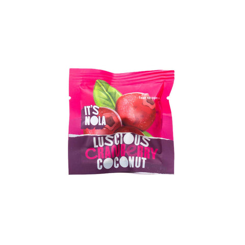 It's Nola Luscious Cranberry Coconut mini pack placed against a white background.